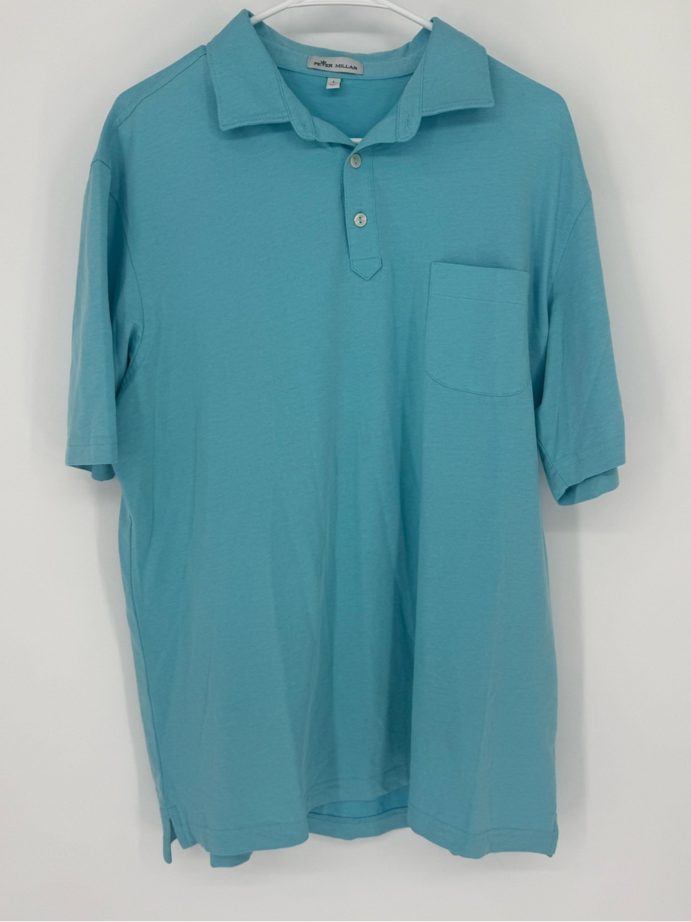 Peter Millar Aqua Short-Sleeve Polo with Chest Pocket
